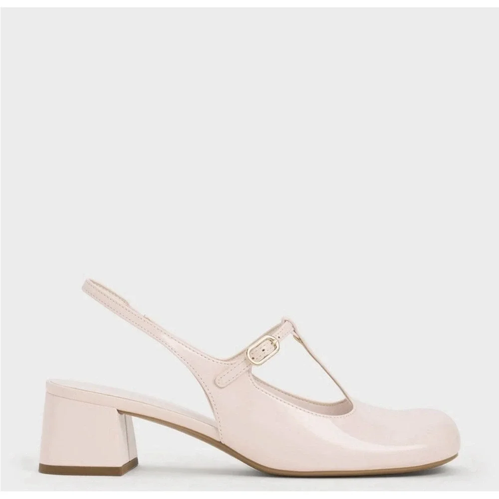 New W/O Box Charles & Keith Slingback Mary Jane Heel Powder Pink